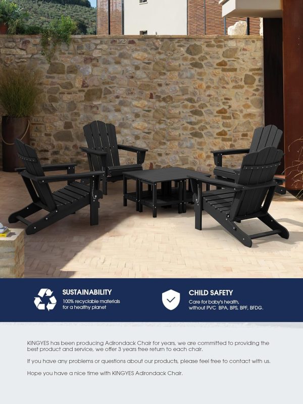 KINGYES Folding Adirondack Chair, HDPE All-Weather Folding Adirondack Chairs, Outdoor Patio Adirondack Chair for Deck Lawn fire Pit, Black - Image 5
