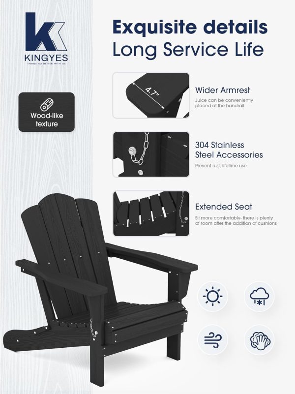 KINGYES Folding Adirondack Chair, HDPE All-Weather Folding Adirondack Chairs, Outdoor Patio Adirondack Chair for Deck Lawn fire Pit, Black - Image 6