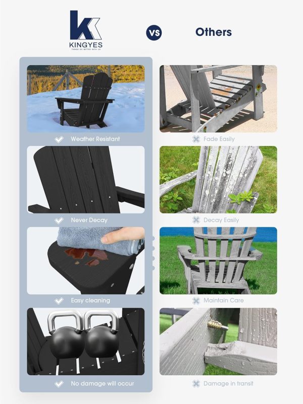 KINGYES Folding Adirondack Chair, HDPE All-Weather Folding Adirondack Chairs, Outdoor Patio Adirondack Chair for Deck Lawn fire Pit, Black - Image 7