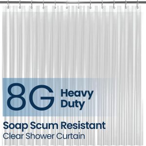 Bathroom Shower Curtain - Waterproof Plastic Shower Curtain Premium PEVA Non-Toxic with Rust Proof Grommets Clear 8G Heavy Duty Bathroom Accessories 72x72