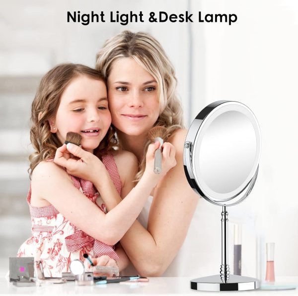 Lighted Makeup Mirror, 8" Rechargeable Double Sided Magnifying Mirror with 3 Colors, 1x/10x 360° Rotation Touch Screen Vanity Mirror, Brightness Adjustable Magnification Cosmetic Light up Mirror - Image 7