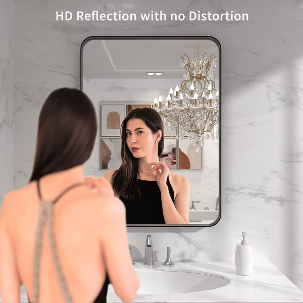 LOAAO Black Metal Framed Bathroom Mirror for Wall, 22X30 Inch Rounded Rectangle Mirror, Matte Black Bathroom Vanity Mirror Farmhouse, Anti-Rust, Tempered Glass, Hangs Horizontally or Vertically - Image 2