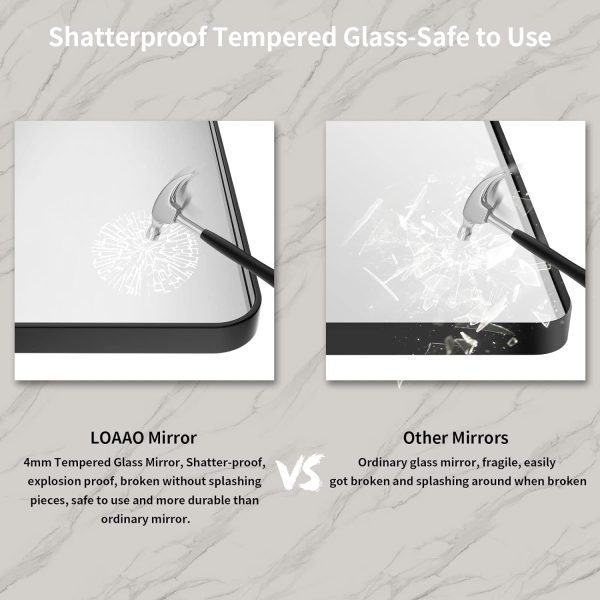 LOAAO Black Metal Framed Bathroom Mirror for Wall, 22X30 Inch Rounded Rectangle Mirror, Matte Black Bathroom Vanity Mirror Farmhouse, Anti-Rust, Tempered Glass, Hangs Horizontally or Vertically - Image 4
