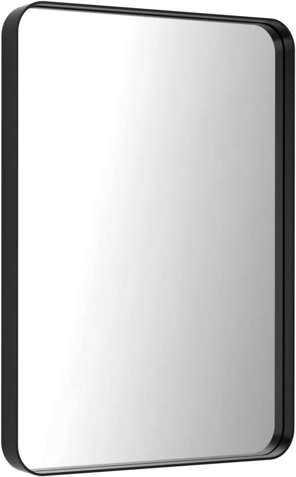 LOAAO Black Metal Framed Bathroom Mirror for Wall, 22X30 Inch Rounded Rectangle Mirror, Matte Black Bathroom Vanity Mirror Farmhouse, Anti-Rust, Tempered Glass, Hangs Horizontally or Vertically - Image 6