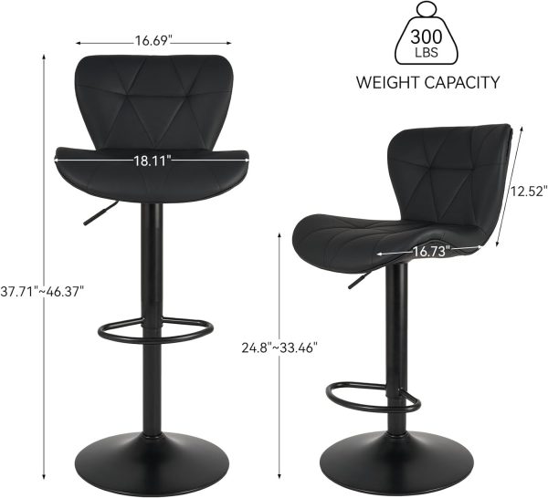 Modern Bar Stool Set of 2, Adjustable Faux Leather Upholstered Swivel Counter Stools, Counter Height Barstools with Back for Kitchen Island, Black - Image 2