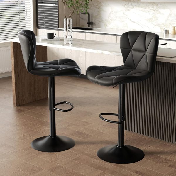 Modern Bar Stool Set of 2, Adjustable Faux Leather Upholstered Swivel Counter Stools, Counter Height Barstools with Back for Kitchen Island, Black - Image 6