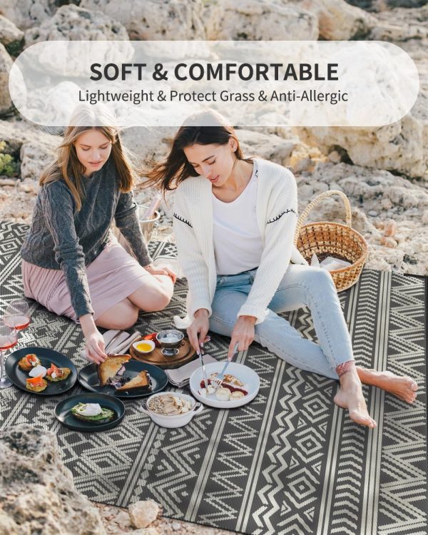MontVoo-Outdoor Rug Carpet Waterproof 5x8 ft Reversible Patio Rug RV Camping Rug-Plastic Straw Rug Outside Indoor Outdoor Area Rug for Patio Deck Balcony Picnic Beach Outdoor Decor Boho Grey - Image 5