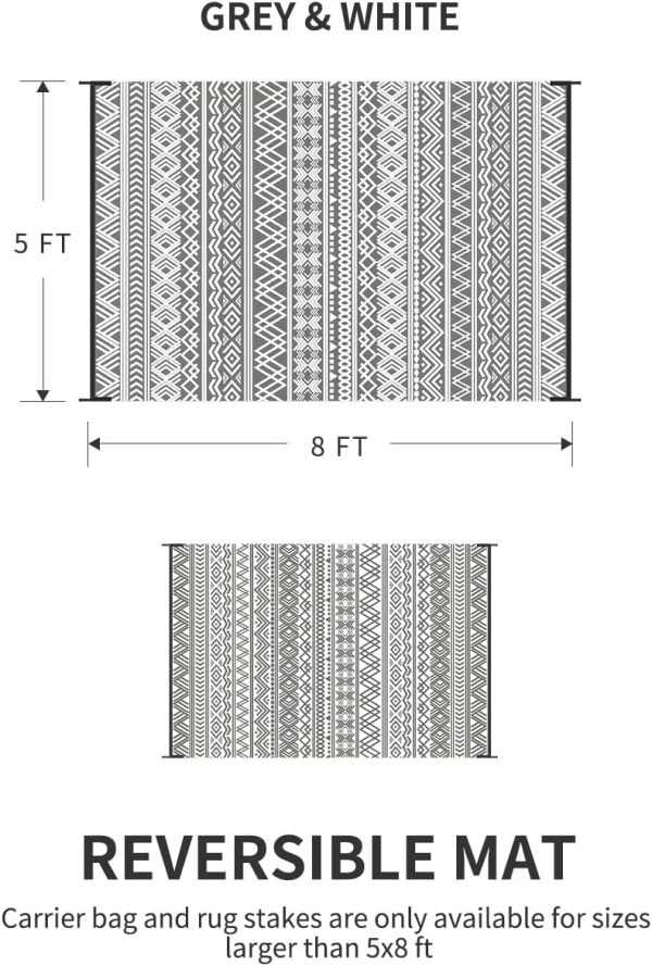 MontVoo-Outdoor Rug Carpet Waterproof 5x8 ft Reversible Patio Rug RV Camping Rug-Plastic Straw Rug Outside Indoor Outdoor Area Rug for Patio Deck Balcony Picnic Beach Outdoor Decor Boho Grey - Image 6