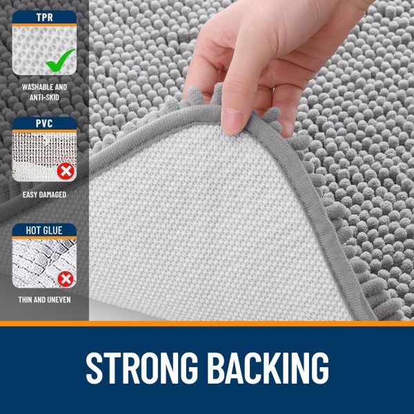 OLANLY Bathroom Rugs Mat 30x20, Extra Soft and Absorbent Microfiber Bath Rugs, Non-Slip Plush Shaggy Bath Carpet, Machine Wash Dry, Bath Mat for Bathroom Floor, Tub and Shower, Grey - Image 6