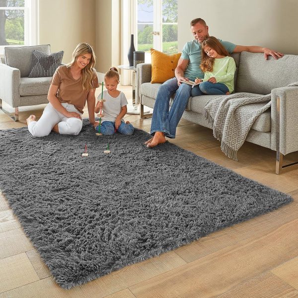 Ophanie Area Rugs for Bedroom Living Room, 4x6 Grey Fluffy Fuzzy Shag Shaggy Carpet Soft Plush Furry Bedside Rug, Indoor Floor Rug for Kids Girls Boys Home Decor Aesthetic, Dorm Nursery Gray - Image 3