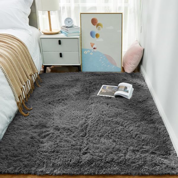 Ophanie Area Rugs for Bedroom Living Room, 4x6 Grey Fluffy Fuzzy Shag Shaggy Carpet Soft Plush Furry Bedside Rug, Indoor Floor Rug for Kids Girls Boys Home Decor Aesthetic, Dorm Nursery Gray - Image 5