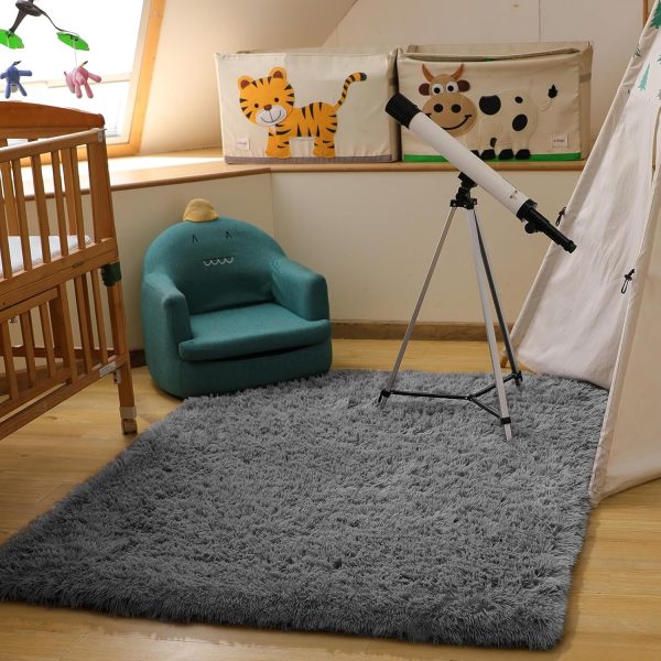Ophanie Area Rugs for Bedroom Living Room, 4x6 Grey Fluffy Fuzzy Shag Shaggy Carpet Soft Plush Furry Bedside Rug, Indoor Floor Rug for Kids Girls Boys Home Decor Aesthetic, Dorm Nursery Gray - Image 6