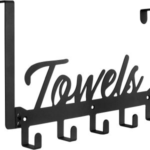 Over The Door Hooks, Towel Rack Towel Hooks for Bathroom, Towel Holder for Hanging Heavy Duty, Towel Hanger Over Door Hanger with 5 Coat Hooks for Bedroom Bathroom Kitchen