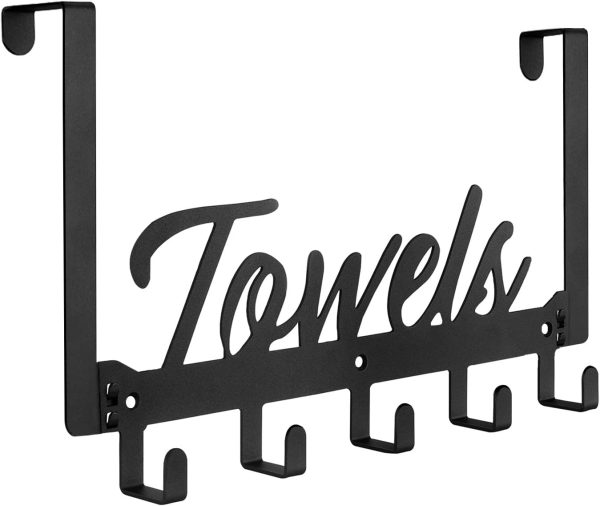 Over The Door Hooks, Towel Rack Towel Hooks for Bathroom, Towel Holder for Hanging Heavy Duty, Towel Hanger Over Door Hanger with 5 Coat Hooks for Bedroom Bathroom Kitchen