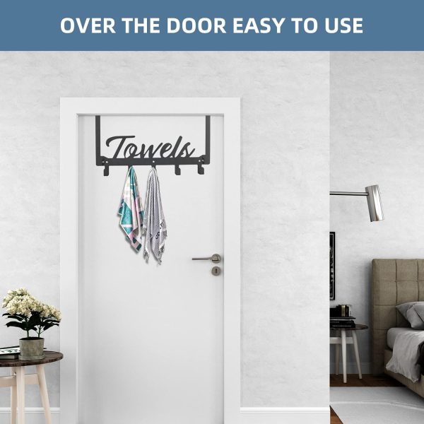 Over The Door Hooks, Towel Rack Towel Hooks for Bathroom, Towel Holder for Hanging Heavy Duty, Towel Hanger Over Door Hanger with 5 Coat Hooks for Bedroom Bathroom Kitchen - Image 5