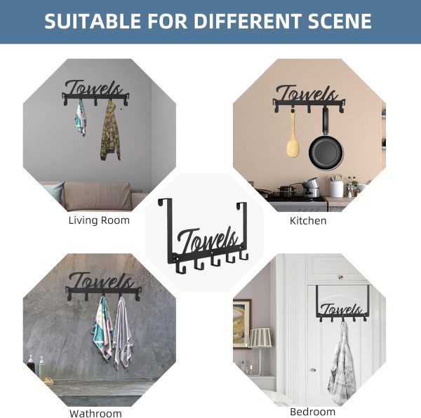 Over The Door Hooks, Towel Rack Towel Hooks for Bathroom, Towel Holder for Hanging Heavy Duty, Towel Hanger Over Door Hanger with 5 Coat Hooks for Bedroom Bathroom Kitchen - Image 7
