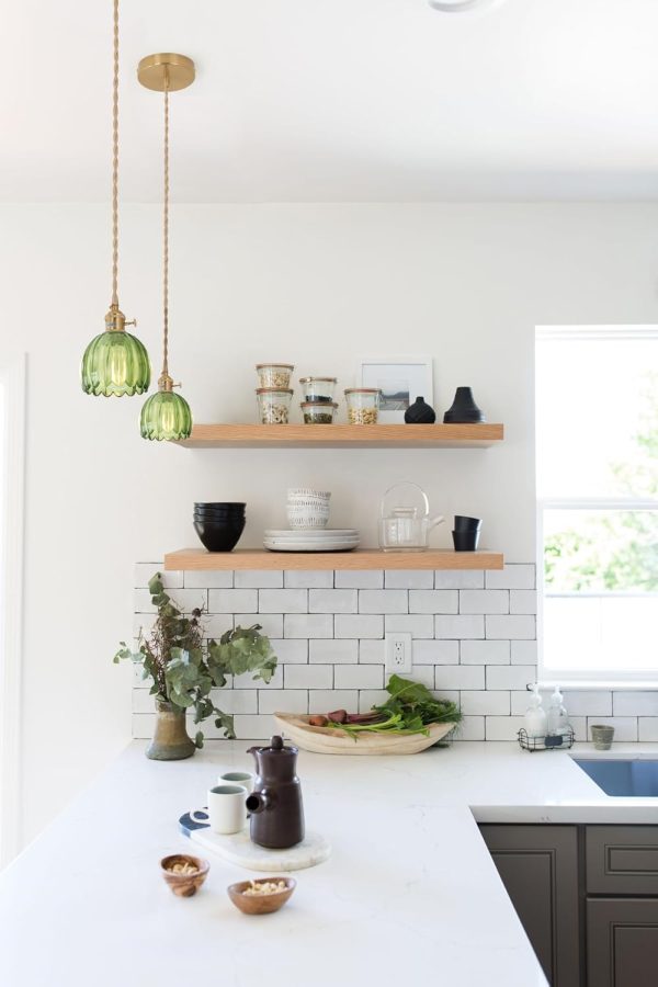 Pendant Light with Green Tulip Glass Lmapshade, Brass Vintage Pendant Light Adjustable Hanging Light for Kitchen Island Dining Room Hallway - Image 8