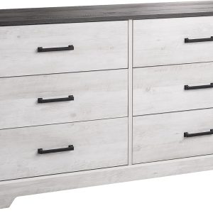 Prepac Rustic Ridge Farmhouse 6-Drawer Chest of Drawers for Bedroom, Wooden Bedroom Drawer Dresser with 6 Storage Drawers, 18.25in x 53.25in x 28.5in, Washed White, ADBR-1606-1