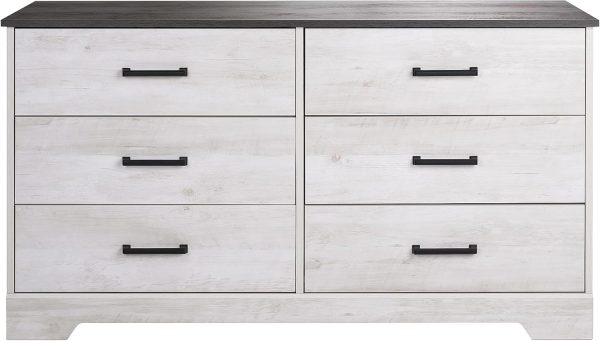 Prepac Rustic Ridge Farmhouse 6-Drawer Chest of Drawers for Bedroom, Wooden Bedroom Drawer Dresser with 6 Storage Drawers, 18.25in x 53.25in x 28.5in, Washed White, ADBR-1606-1 - Image 4