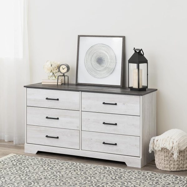 Prepac Rustic Ridge Farmhouse 6-Drawer Chest of Drawers for Bedroom, Wooden Bedroom Drawer Dresser with 6 Storage Drawers, 18.25in x 53.25in x 28.5in, Washed White, ADBR-1606-1 - Image 5