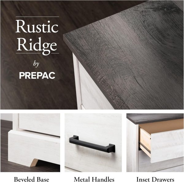 Prepac Rustic Ridge Farmhouse 6-Drawer Chest of Drawers for Bedroom, Wooden Bedroom Drawer Dresser with 6 Storage Drawers, 18.25in x 53.25in x 28.5in, Washed White, ADBR-1606-1 - Image 6