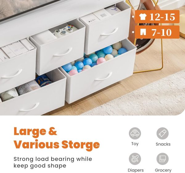 Sweetcrispy Dresser for Bedroom, Drawer Dresser Organizer Storage with 5 Drawers Short Dresser, Chest of Drawers with Fabric Bin, Steel Frame, Wood Top for Bedroom, Entryway - Image 2