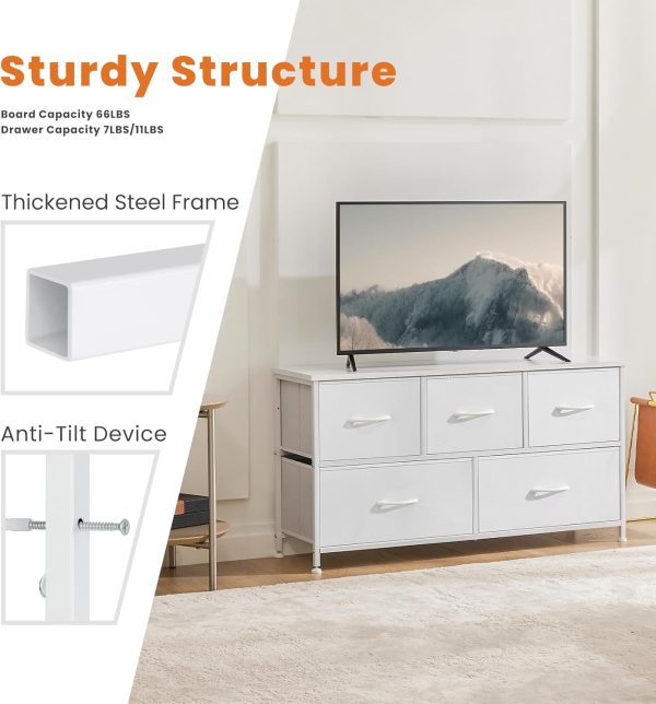 Sweetcrispy Dresser for Bedroom, Drawer Dresser Organizer Storage with 5 Drawers Short Dresser, Chest of Drawers with Fabric Bin, Steel Frame, Wood Top for Bedroom, Entryway - Image 6