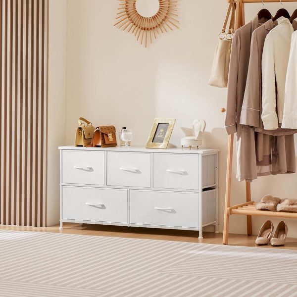 Sweetcrispy Dresser for Bedroom, Drawer Dresser Organizer Storage with 5 Drawers Short Dresser, Chest of Drawers with Fabric Bin, Steel Frame, Wood Top for Bedroom, Entryway - Image 9