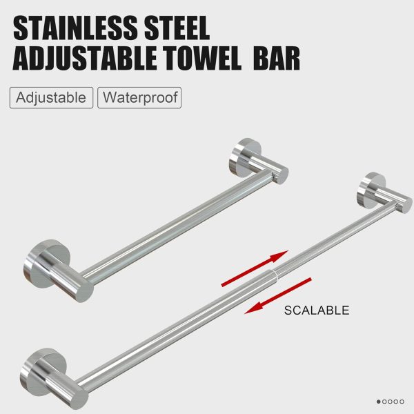 Towel Bar - Adjustable 304 Stainless Steel Towel Holder for Bathroom (11.8inch-22.6inch) Sturdy and Rustproof Wall Mounted Towel Rack for Bathroom Accessories, Silver… - Image 2