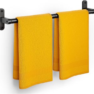 Towel Rack for Bathroom - 24" Rustproof Towel Holder, Sturdy Towel Bar Wall Mounted, Space-Saving Towel Hanger, Bathroom Accessories, Home Decor, Apparment Essentials, Black