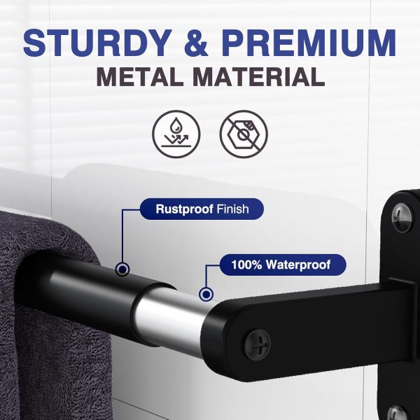 Towel Rack for Bathroom - 24" Rustproof Towel Holder, Sturdy Towel Bar Wall Mounted, Space-Saving Towel Hanger, Bathroom Accessories, Home Decor, Apparment Essentials, Black - Image 2
