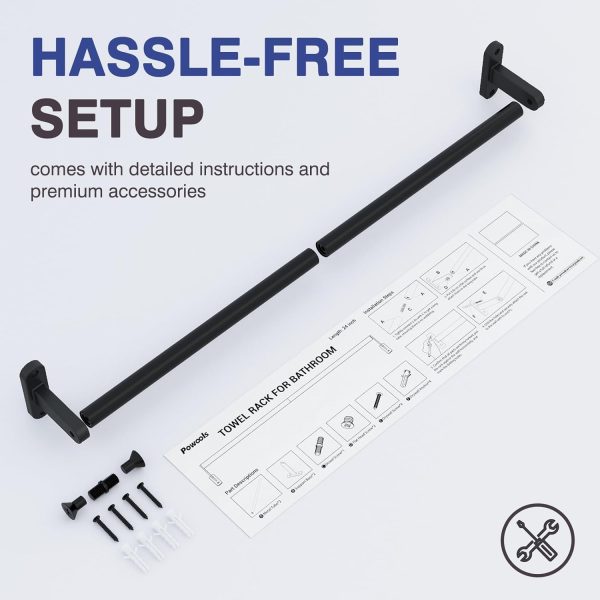 Towel Rack for Bathroom - 24" Rustproof Towel Holder, Sturdy Towel Bar Wall Mounted, Space-Saving Towel Hanger, Bathroom Accessories, Home Decor, Apparment Essentials, Black - Image 7