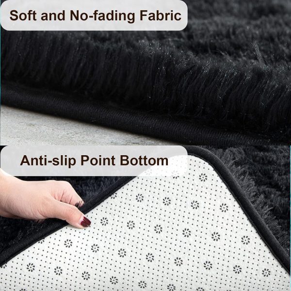 TWINNIS Super Soft Shaggy Rugs Fluffy Carpets, 4x5.9 Feet, Indoor Modern Plush Area Rugs for Living Room Bedroom Kids Room Nursery Home Decor, Upgrade Anti-skid Rectangular Fuzzy Rug, Black - Image 2