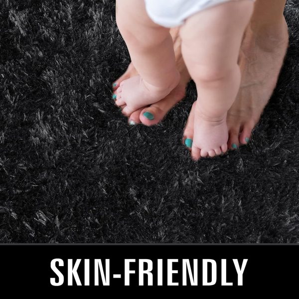 TWINNIS Super Soft Shaggy Rugs Fluffy Carpets, 4x5.9 Feet, Indoor Modern Plush Area Rugs for Living Room Bedroom Kids Room Nursery Home Decor, Upgrade Anti-skid Rectangular Fuzzy Rug, Black - Image 3