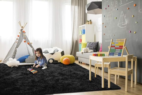 TWINNIS Super Soft Shaggy Rugs Fluffy Carpets, 4x5.9 Feet, Indoor Modern Plush Area Rugs for Living Room Bedroom Kids Room Nursery Home Decor, Upgrade Anti-skid Rectangular Fuzzy Rug, Black - Image 4