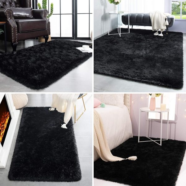 TWINNIS Super Soft Shaggy Rugs Fluffy Carpets, 4x5.9 Feet, Indoor Modern Plush Area Rugs for Living Room Bedroom Kids Room Nursery Home Decor, Upgrade Anti-skid Rectangular Fuzzy Rug, Black - Image 5