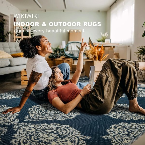 wikiwiki Outdoor Rug, 5x8ft Waterproof Reversible Mat Indoor Outdoor Rugs Carpet, Small Area Rug Plastic Straw Rug for Patio Deck Balcony Pool RV Camping Beach Picnic, Blue & Beige - Image 7