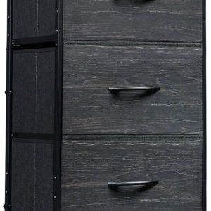 WLIVE Fabric Dresser, 5-Drawer Tall Dresser for Bedroom, Storage Dresser Organizer with Fabric Bins, Wood Top, Sturdy Steel Frame, Chest of Drawers for Closet, Hallway, Charcoal Black Wood Grain Print