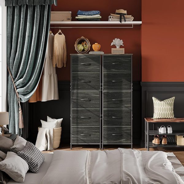 WLIVE Fabric Dresser, 5-Drawer Tall Dresser for Bedroom, Storage Dresser Organizer with Fabric Bins, Wood Top, Sturdy Steel Frame, Chest of Drawers for Closet, Hallway, Charcoal Black Wood Grain Print - Image 3