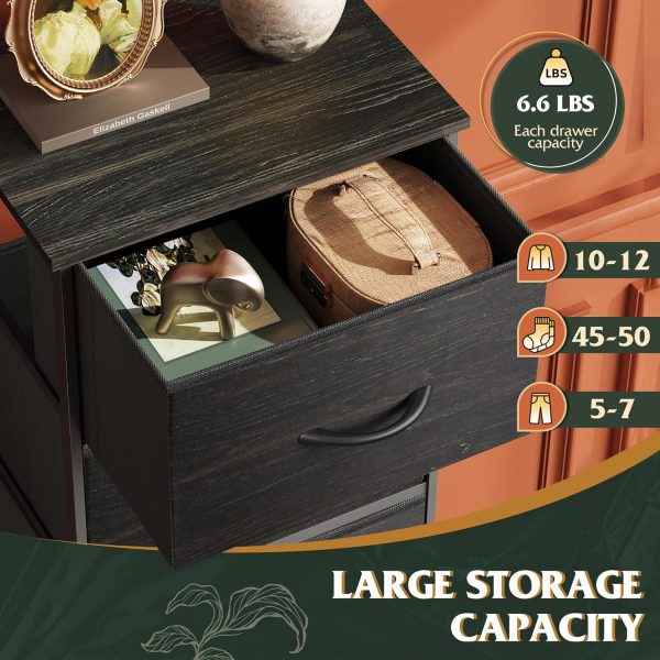 WLIVE Fabric Dresser, 5-Drawer Tall Dresser for Bedroom, Storage Dresser Organizer with Fabric Bins, Wood Top, Sturdy Steel Frame, Chest of Drawers for Closet, Hallway, Charcoal Black Wood Grain Print - Image 5