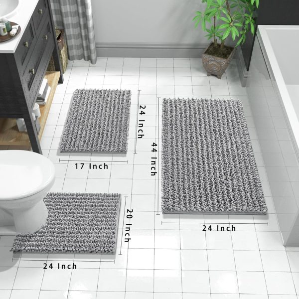 Yimobra Bathroom Rug Mat, 24'' x 17'', Luxury Chenille Shaggy Bath Rugs, Extra Soft & Thick, Absorbent Water, Non-Slip, Machine Washable, Bath Mats for Bath Floor,Tub and Shower, Gray - Image 2