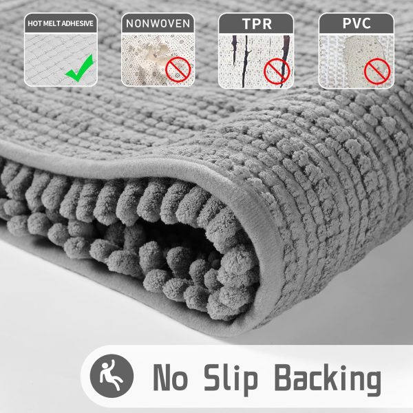 Yimobra Bathroom Rug Mat, 24'' x 17'', Luxury Chenille Shaggy Bath Rugs, Extra Soft & Thick, Absorbent Water, Non-Slip, Machine Washable, Bath Mats for Bath Floor,Tub and Shower, Gray - Image 5