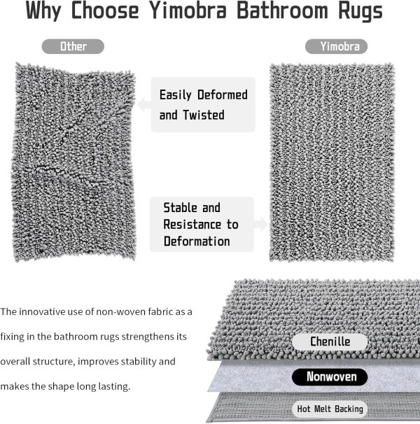 Yimobra Bathroom Rug Mat, 24'' x 17'', Luxury Chenille Shaggy Bath Rugs, Extra Soft & Thick, Absorbent Water, Non-Slip, Machine Washable, Bath Mats for Bath Floor,Tub and Shower, Gray - Image 7