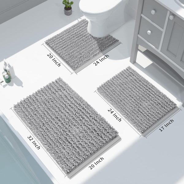 Yimobra Bathroom Rug Mat, 24'' x 17'', Luxury Chenille Shaggy Bath Rugs, Extra Soft & Thick, Absorbent Water, Non-Slip, Machine Washable, Bath Mats for Bath Floor,Tub and Shower, Gray - Image 9